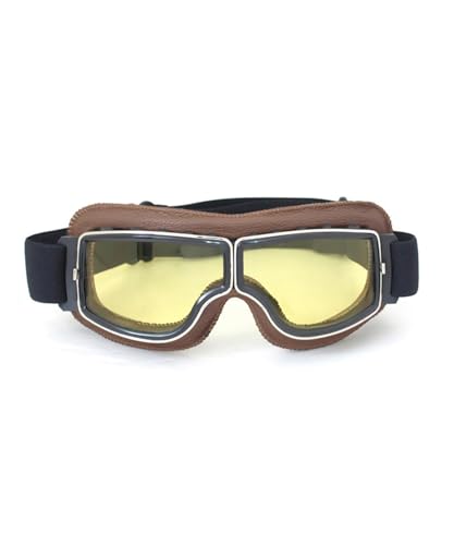 CRG Sports Motorcycle Goggles Vintage Aviator Pilot Style Leather Cruiser Scooter Motocross Goggles for Men, Women,Adults