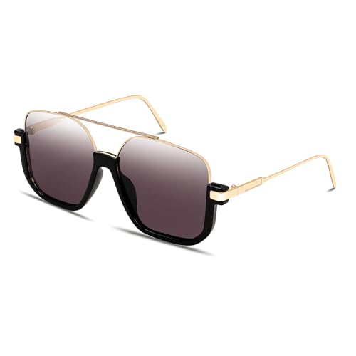 Image of GUVIVI Retro Oversized Aviator Sunglasses for Women Men Square Double Bridge Pilot Sun Glasses 70s Trendy Shades
