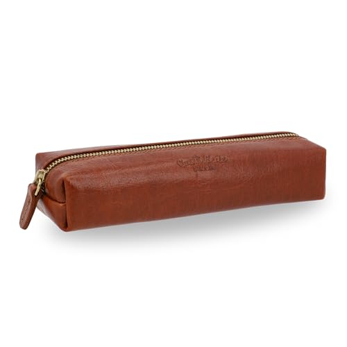 Gusti Leder Federmäppchen aus echtem Büffelleder Robustes Mäppchen für Stifte Vintage-Look Federmappe für Erwachsene Büro Schule Lederetui Braun