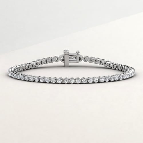Image of 1 to 6 Carat Prong Set Round Cut Natural Diamond Tennis Bracelet for Women in 14K Gold (7 Inch) (I1-I2 Clarity)