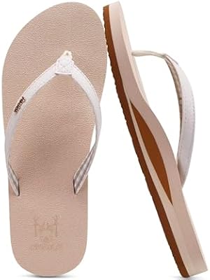 KuaiLu Flip Flops for Women Arch Support Summer Pool Sandals Beige Size 9.5