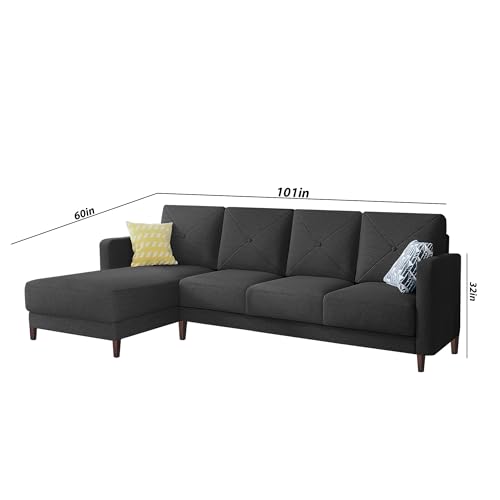 Image of Baloney LHS 6 Seater L Shape Sofa Set for Living Room (Black Fabric) Premium Fabric Sofa