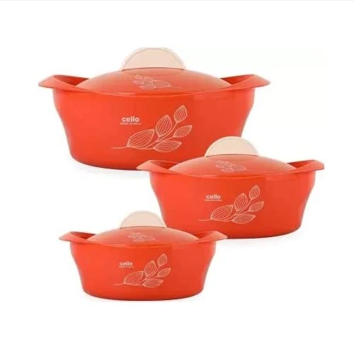 Cello Maple Insulated Casserole Hot Pot Food Warmer, 3-Piece Gift Set, Assorted Colors (500mL, 1000mL, 1500mL)