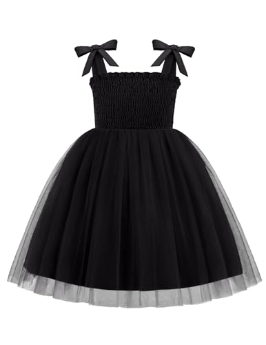 Arshiner Toddler Girls Tutu Dress Bow-Tie Straps Black Outfit Wedding Princess Tulle Summer Beach Princess Dresses for Girls 4-6