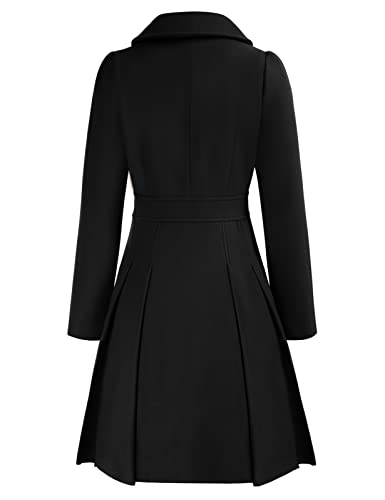 GRACE KARIN Damen Casual Mantel Langarm Wintercoat Doppelknopf Revers Wintermantel Warm Jacke Mantel Outwear Schwarz S