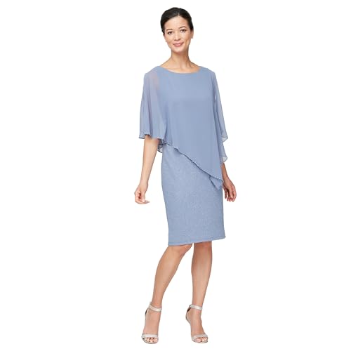 Image of S.L. Fashions Women's Plus Size Short Sheath Dress with Embellished Overlay Capelet