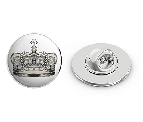 Pencil Sketch King Crown with Cross Round Metal 0.75