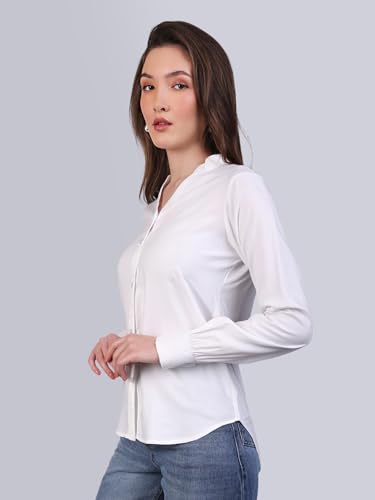 Image of Urbano Fashion Women's Modal Viscose Full Sleeve Regular Fit Casual Solid Shirt with Mandarin Collar