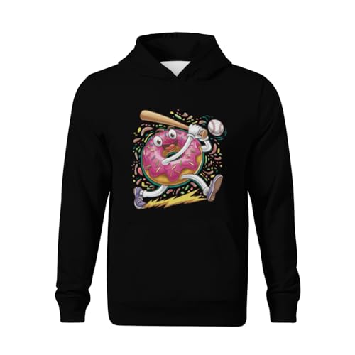 Kids Funny Donut Baseball Player Boys Girls Lightweight Kangaroo Pocket Fleece Hoodies2