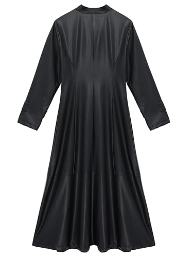 CHICTRY Women/Man's Shiny Metallic Leather Turtleneck Trench Coat Long Jacket4