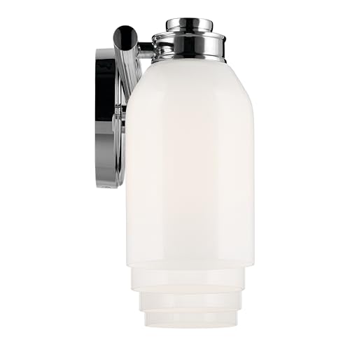 Image of Kichler Shae 4-Light Bathroom Vanity Light, Chrome | White opal glass vanity light for modern bathroom mirrors (32.25 inch x 9 inch), 55203CH
