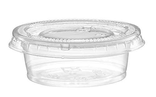 Image of 1.5 oz - 100 Sets Clear Diposable Plastic Portion Cups With Lids, Small Mini Containers For Portion Controll, Jello Shots, Meal Prep, Sauce Cups, Slime, Condiments, Dressings, Crafts, Disposable