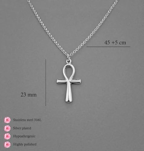 Kritz Damesketting Ankh Egyptisch kruis verguld of verzilverd - Ankh amulet levenssleutel en verstelbare ketting - modesieraad cadeau, Standard, Roestvrij staal Goud Zilver, Geen edelsteen