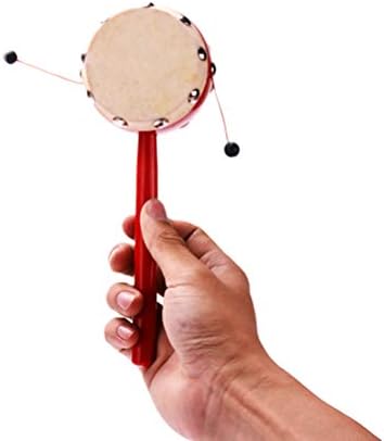 YeahiBaby Hand Shaking Drum Toy Sheepskin Drumhead Rattle Balance Drum Wooden Red 7cm Early Educational Traditional Toy Musical Instruments for Kids(2pcs-Random Pattern)
