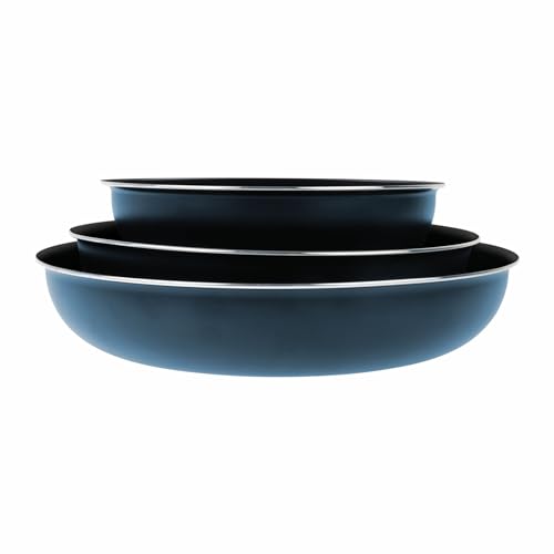 Sitram 714251 Cookware Set 10 Pieces Aluminium Blue Metal Matt: Removable Handle, 3 Frying Pans Diameter 20.24.5 cm, 3 Saucepans Diameter 16.18 cm, 3 Glass Lids Diameter 16.20 cm, Suitable for All - Image 3