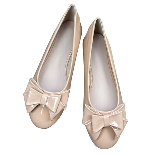 TN TANGNEST Women's PU Flats Fashion Round Toe Bowknot Ballet Flats Comfortable Work Flat Shoes