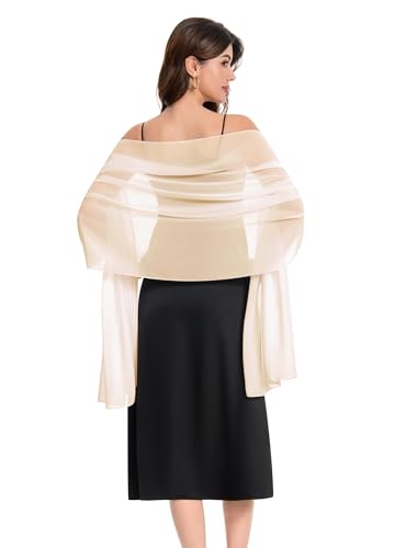 Baoqiya Women's Shawls and Wraps for Evening Dress Chiffon Shawl Soft Elegant Silky Pashmina Wedding Bridal Scarf(Champagne, 79'×19')
