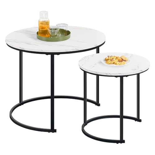 Yaheetech Couchtisch 2er Set Beistelltisch Runder Satztisch Metallgestell Kaffeetisch Wohnzimmertisch Modernes Design Sofatisch Kleiner Tisch, Weiß