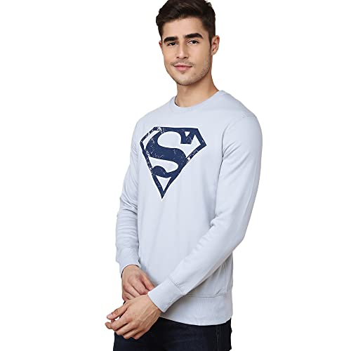 Image of Free Authority Superman Printed Regular Fit Grey Cotton Men's Sweatshirt
