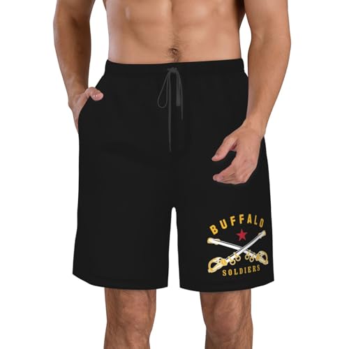 Buffalo Soldier America History Men's Beach Shorts Quick Dry Swim Trunks with Pockets Mesh Lining