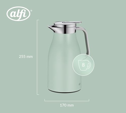 alfi SKYLINE 1,0l, pastell mint, Edelstahl-Isolierkanne mit hygienischem Hartglaseinsatz, Drehverschluss mit bequemer Drucktaste, ergonomischer Griff, ideal als Kaffeekanne, Teekanne, BPA-frei 6