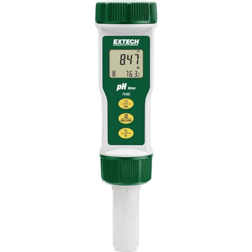 Image of Extech PH90 Waterproof Pocket pH Meter, 0-14 pH, Auto Calibration | 0-14 pH, + /-0.01 accuracy, temperature, IP57 waterproof, auto calibration, replaceable electrode, LCD