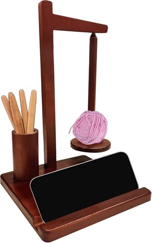 Image of Yarn Holder for Crocheting Wooden Yarn Rack Stand with Phone Stand, Crochet Hook Storage and Magnetic Yarn Ball Holder Spinner