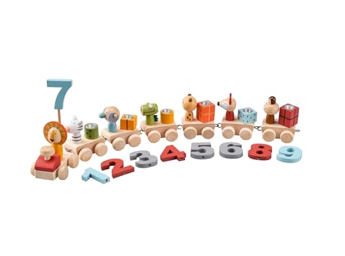 Green Rhino Geburtstagszug aus Holz | 18 TLG., Länge ca. 45 cm | Kerzen...