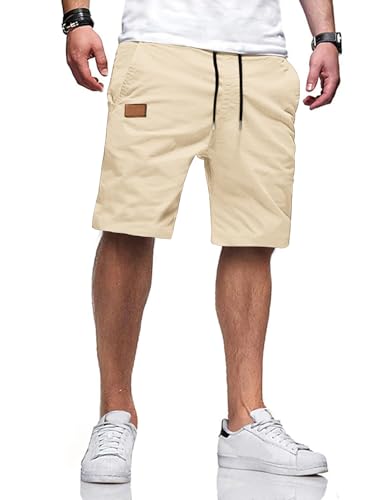TARAINYA Kurze Hosen Herren Baumwolle Casual Shorts Herren Tunnelzug Elastische Sommer Chino mit Taschen Aprikose L