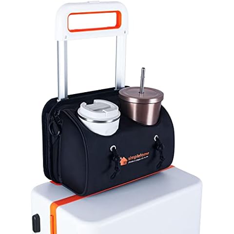 simpletome 4 in 1 Travel Essentials Organizer Bags, Luggage Drink Holder+Crossbody Bag+Phone,Tablet Stand+Storage Bag for Airport Accessories (Black) Cover