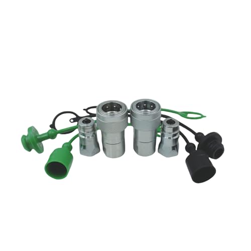 Image of 2-Set 1 /2 inch Ag ISO5675 Carbon Steel Hydraulic Quick Disconnect Coupling Poppet Valve,Pioneer Type with Black and Green Colour Dust Cap