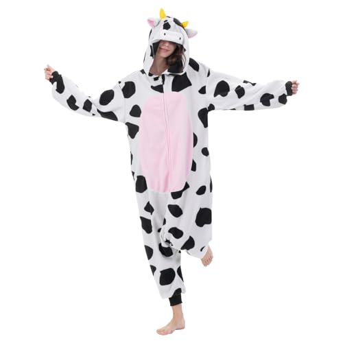 Shinyeagle Unisex Adulto Cosplay Pijama Onesie, Animales Onesie Disfraces de Halloween Cosplay Carnaval Pyjamas (FR/ES, Letras, M, Regular, Regular, Cow)