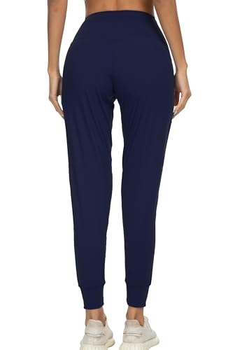Image of Kcutteyg Women's Joggers with Pockets, High Waisted Jogging Pants for Women Workout Yoga Tapered Soft Pants (Navy Blue, Small)