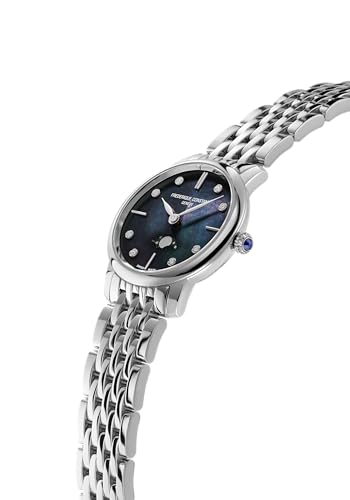 Frederique Constant Ladies Classic Slimline Moonphase Diamond Accent Stainless Steel Watch, Black Mother of Pearl Dial, Style: FC-206MPBD1S6B2