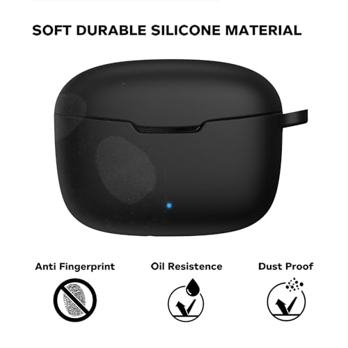 Image of Sounce Earphone Case Cover Compatible with pTron Bassbuds Duo, Soft Silicone Skin Case Cover Shock-Absorbing Protective Case with Keychain-Black [Front LED Visible]-(Case Cover Only)
