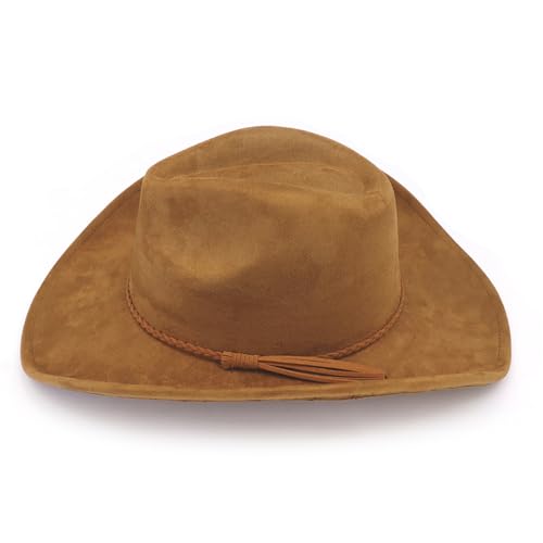 Image of Western Cowboy Hat for Women Men Classic Fedora Hats Wide Brim Suede Cowboy Hat for Women with Buckle Belt