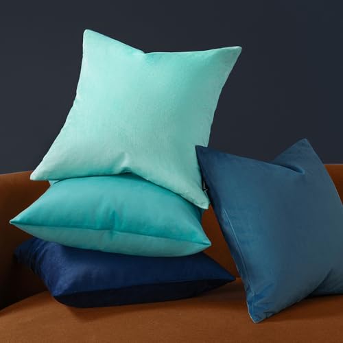Phantoscope Pack of 2 Velvet Decorative Throw Decorative Pillow Cover Soft Solid Square Cushion Case for Couch Dark Blue 18 x 18 inches 45 x 45 cm