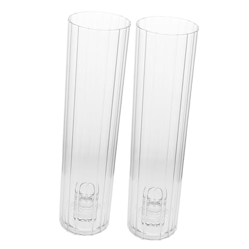 Ciieeo 2 Sets Hurricane Candle Holder: Clear Sleeve Bottomless Glass Cylinder Candleholder - Tall Open Ended Chimney Tube Striped Cover Shade for Table Centerpiece Wedding