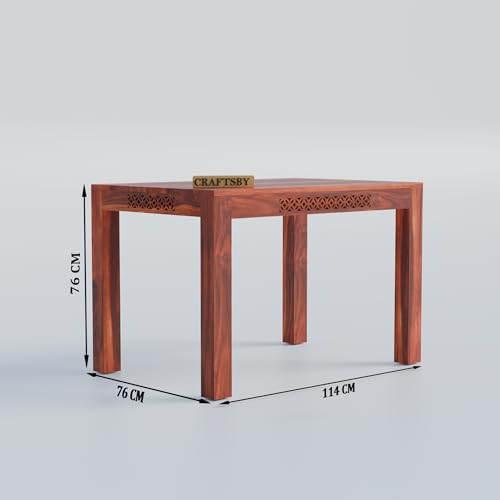 Image of 45 Inch Length Solid Sheesham Wood 4 Seater Dining Table Set | Four Seater Dinner Table with 3 Cream Cushions Chairs & 1 Bench | Dinning Table Set 4 Seater for Living Room | Honey Finish