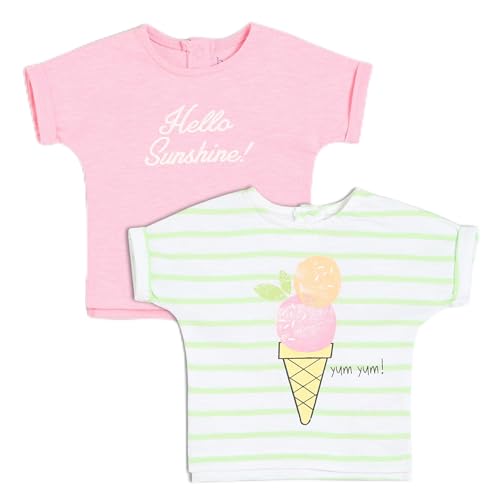 Image of miniklub Baby Short Sleeve Round Neck Knitted Blended Cotton Knit Top, Pack of 2 (Multi Color)