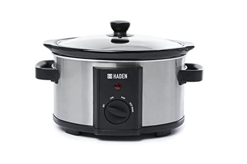 Haden Slow Cooker - 3.5 litres Removable Ceramic Pot with Glass Lid - 3 Temperature Settings, Stainless Steel Wrap Housing, Perfect for 2-4 People.