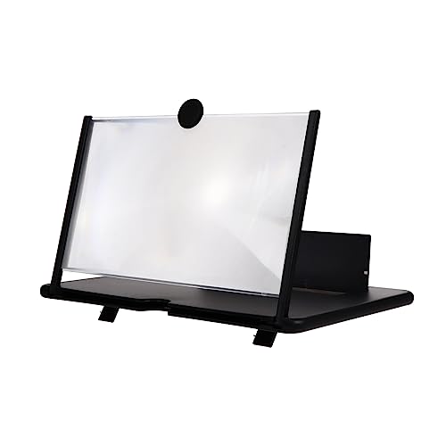 ASAKKURA スマホ画面拡大鏡 携帯電話スクリーンアンプ ラック 耐久素材 引き出し式デスクスタンド 12インチ ブラック 目の疲れ軽減 収納便利 学習 動画視聴用