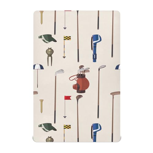 Image of Cartoon Golf Game Pattern Crib Sheets Soft Breathable Fitted Baby Crib Sheets Mattress Cover for Girls Boy, 52 inch x 28 inch x 9 inch