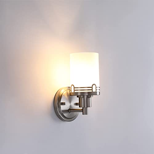 Doraimi 1 Light Frosted Glass Shade Wall Sconce Lighting With Brushed Nickel Finish,Modern Wall Light Fixture With Hollow Lamp Cup For Bath Room, Led Bulb(Not Include) #TOP1