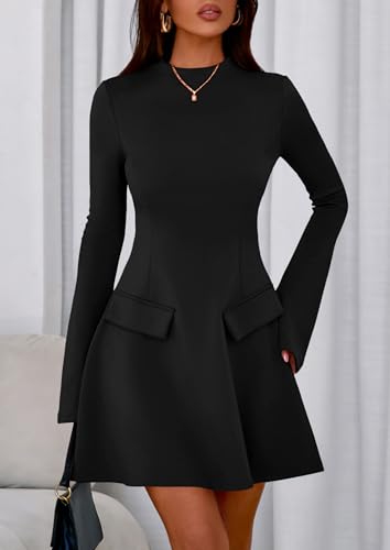 PRETTYGARDEN Women's Long Sleeve Mini Dress 2025 Fall Bodycon Mock Neck Elegant Business Work Party Short Dresses4