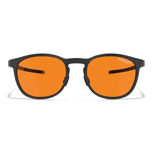 Image of ANYLUV Blue Light Glasses Men, Vintage Round Carbon Fiber Eyewear, Lightweight Mens Computer Gaming Glasses, Anti Eyestrain