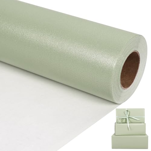 Aimyoo Sage Green Matte Wrapping Paper, 17 Inches X 50 Feet (70.8 sq.ft.) Solid Color Pearly-Lustre Paper Roll for Christmas Birthday Baby Shower Wedding Gift Wrap