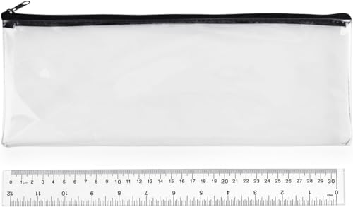 Surcotto 32cm Clear Pencil Case for Exams 30 cm Ruler Included Large Long Transparent See Through Pencil Case for GCSEs 1 Pcs 32cm Clear-Black