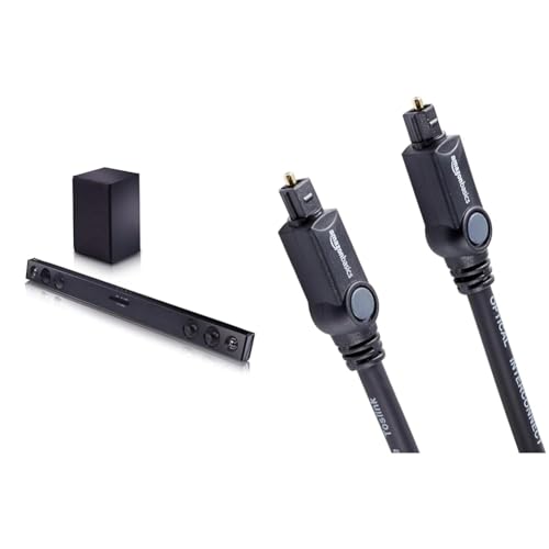 LG SQC2 Soundbar TV 300W, 2.1 Canali con Subwoofer Wireless, Soundbar Dolby Digital, Bluetooth & Amazon Basics - Cavo audio ottico digitale Toslink, 1,83 m, Nero