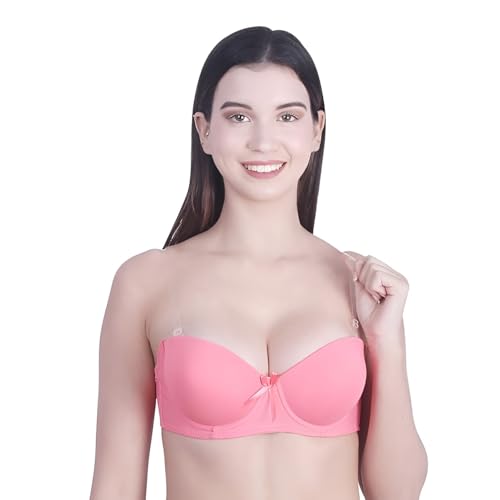 Image of Women's Balconette Bra Transparent Strapless Backless Invisible Clear Back Underwire Pushup Padded Bra Cups Demi
